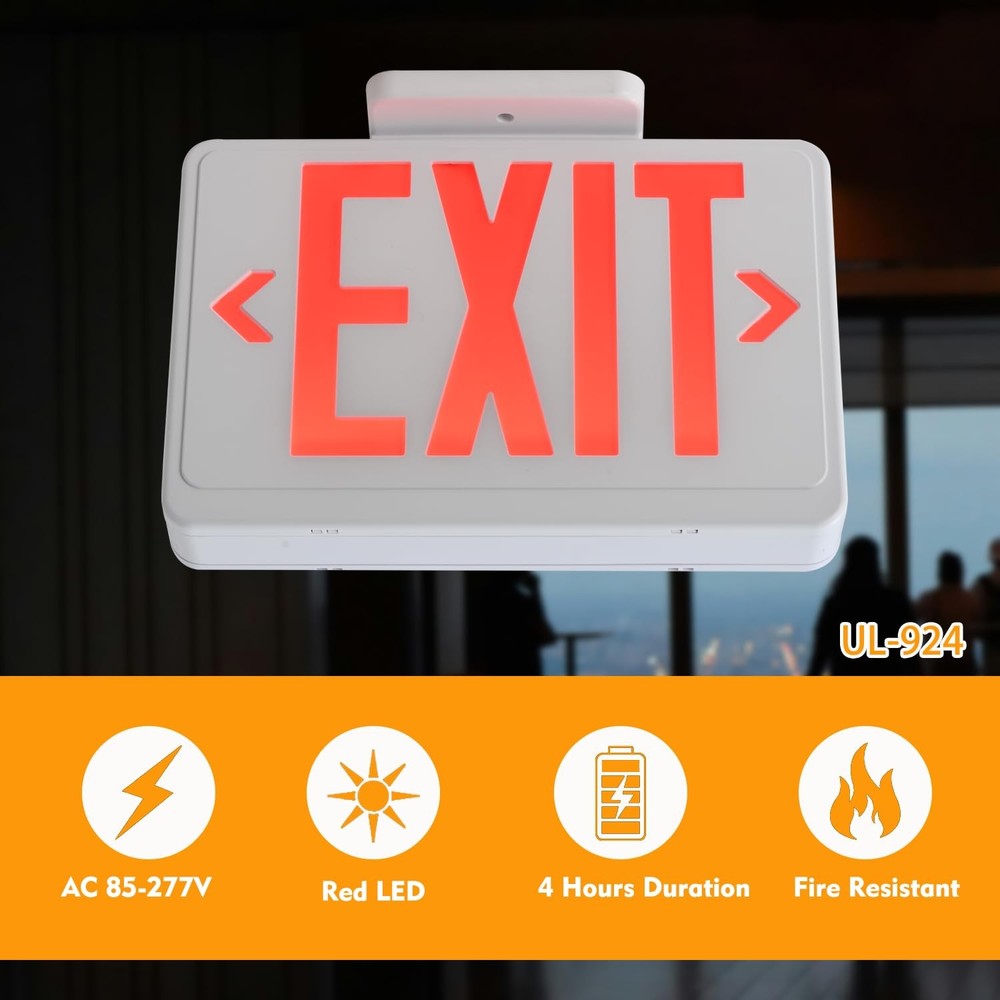Apmeetlux Red LED Exit Sign,4Hours Plug in Cord Emergency Exit Light with Bat...