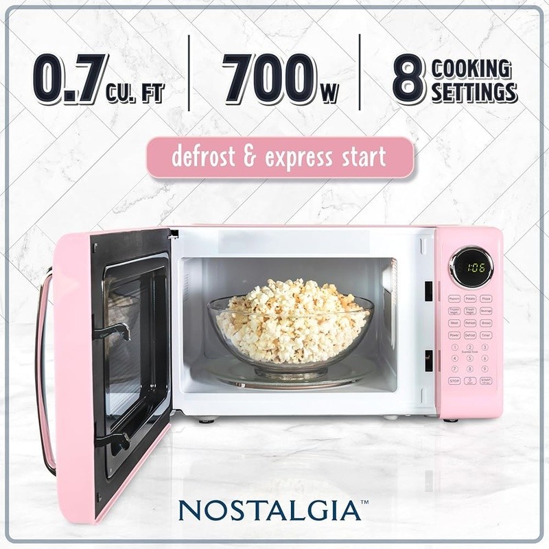 Microwave Oven Compact 0.7cu ft Rotating Turntable 8 Auto Cook Programs 700W