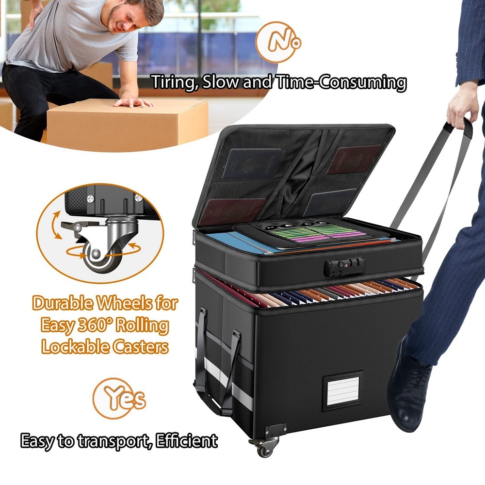 DocSafe Fireproof Storage Ottoman with Lock+Rolling File Box