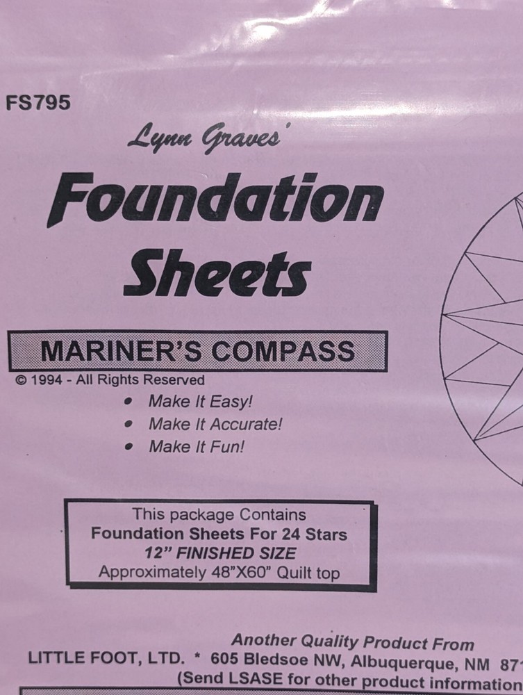 Lynn Graves Foundation Sheets 1994 FS794 Mariner's Compass 12" Quilt Blocks