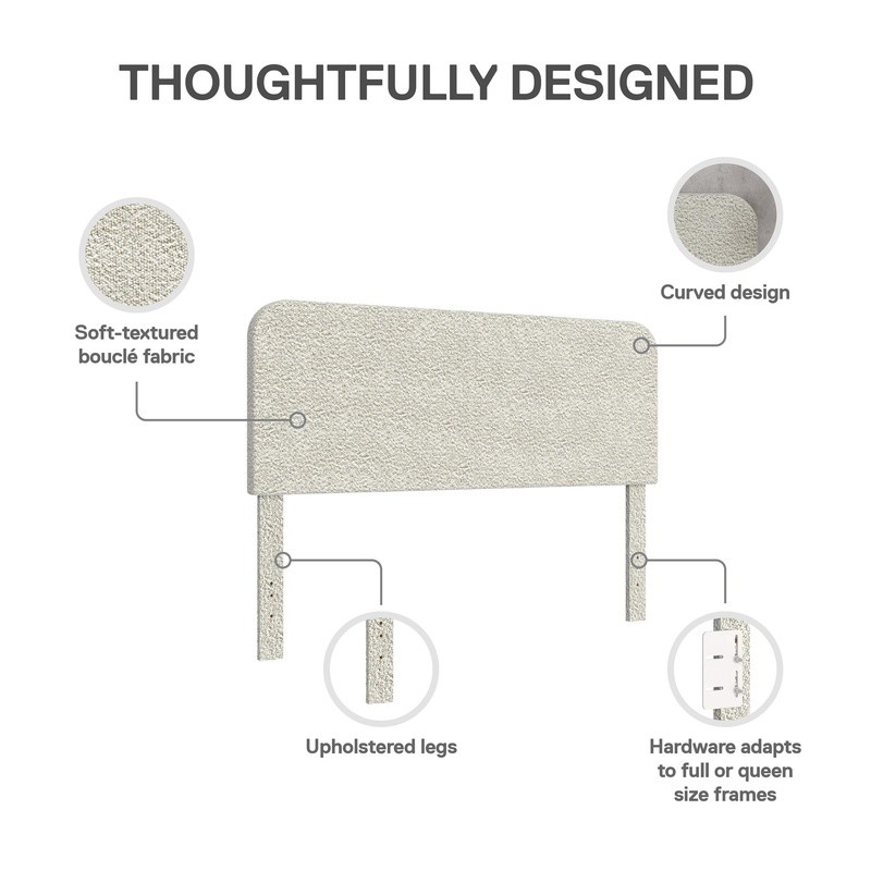 Adjustable Boucle Headboard Modern Design Upholstered Soft Padded Easy Install