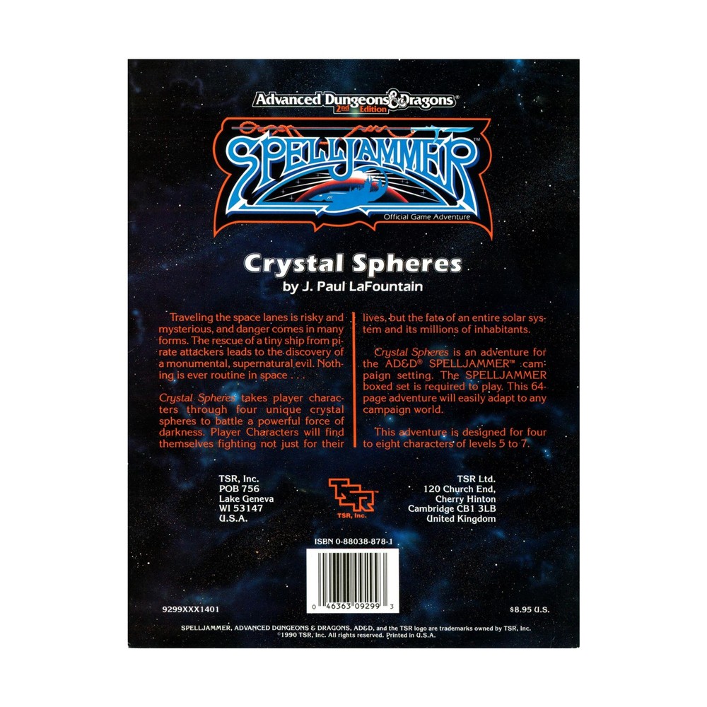 TSR Spelljammer Crystal Spheres VG+