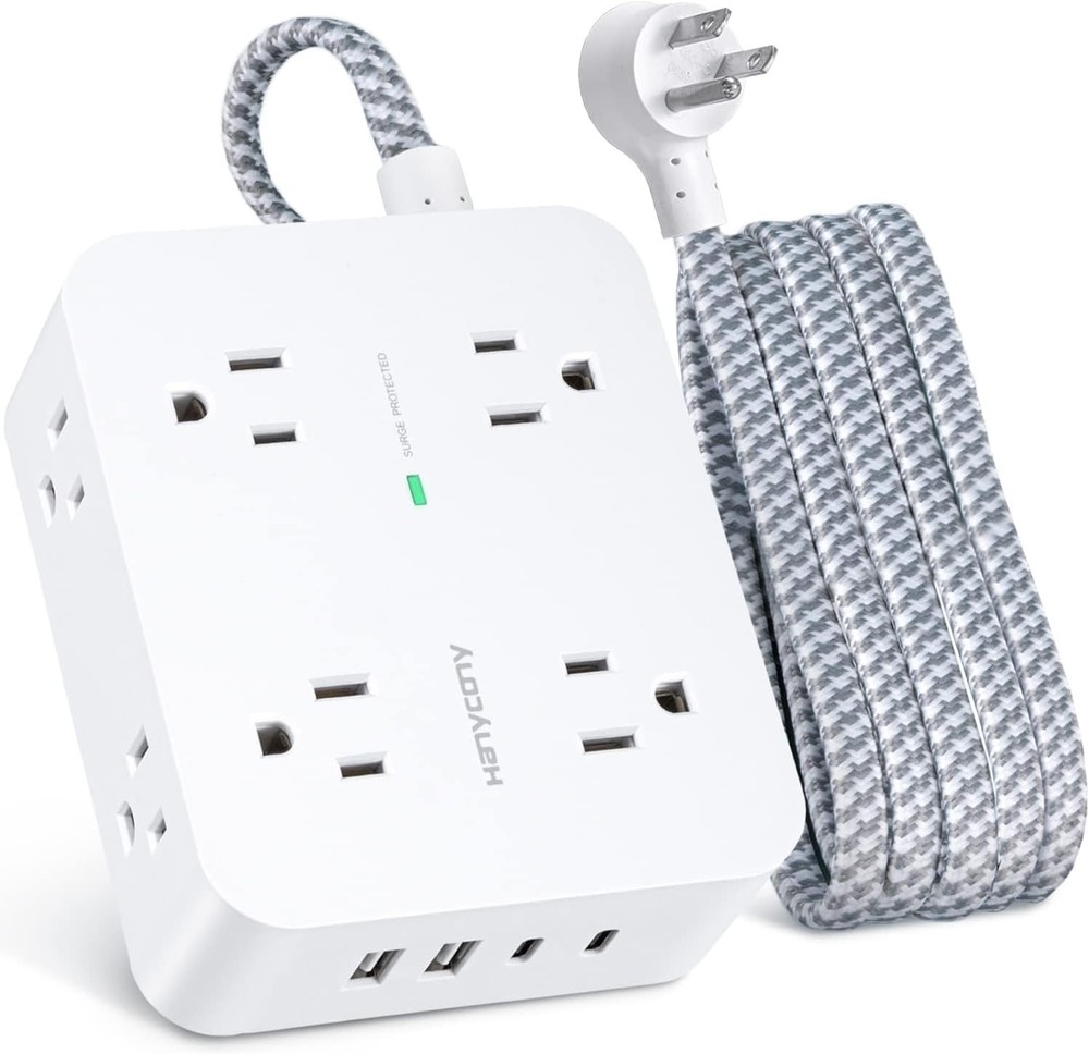 6Ft USB-C Surge Protector Power Strip with 8 Outlets - Fast Charging Solutions