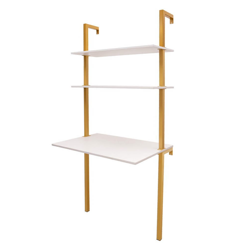 Wall Mount Writing Table 3-tier Computer Desk Storage Home Office w/ Power Strip