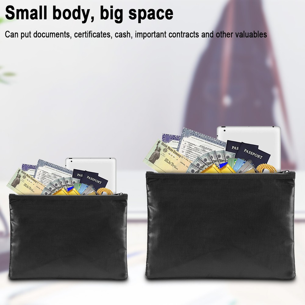 2000℉ Fire Proof money Bag Big Document Pouch Waterproof Safe Cash Lock Storage