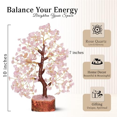 Rose Quartz Tree - Quartz Crystal Tree for Positive Rose Quartz Golden Wire