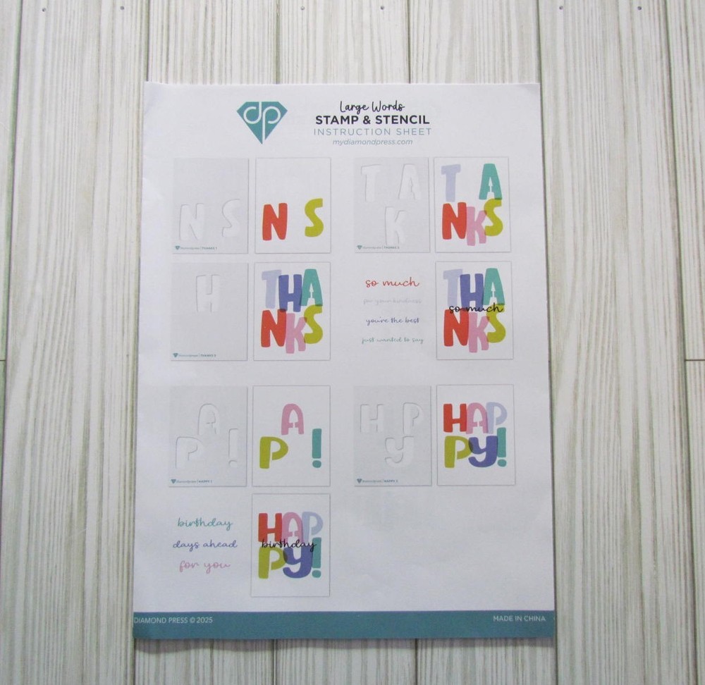 Diamond Press Large Layering Words stamp and stencil set 918885