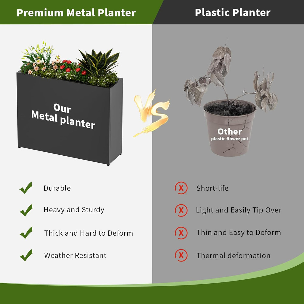 Durable 38" Black Galvanized Steel Planter Box - Easy Assembly & Adjustable Feet