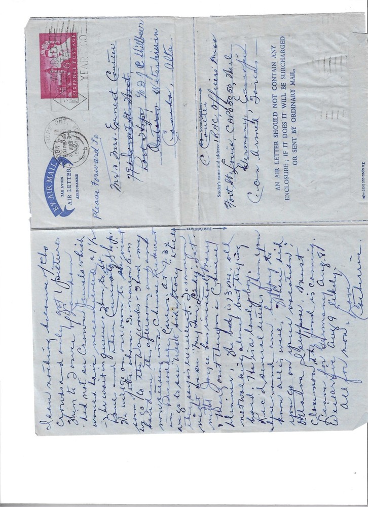 CANADA Aerogramme sent from Port Hope ONT & Forwarded - Slogan Cancel