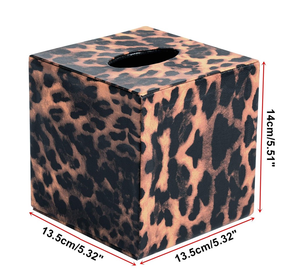 Home Decor Cube Tissue Box Holders PU Leather Square Tissue Box Cover (Leopard)