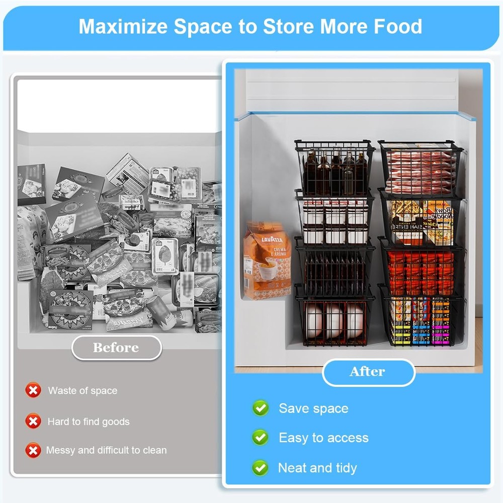 Homics Freezer Organizer Bins, Large Capacity Stackable Baskets for Deep Ches...