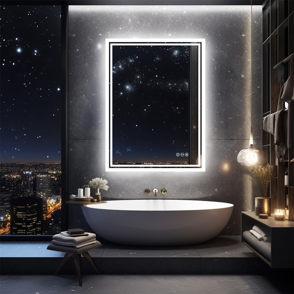 Rectangle Backlit Mirror Illuminated Demister Wall Mount Bathroom IP54 Dimmable