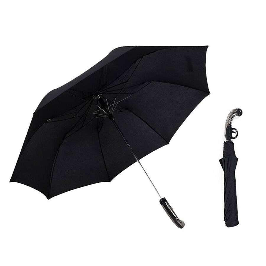 Classical Gun Handle Automatic Umbrella Black Two Fold Sun Rain Umbrella Gear