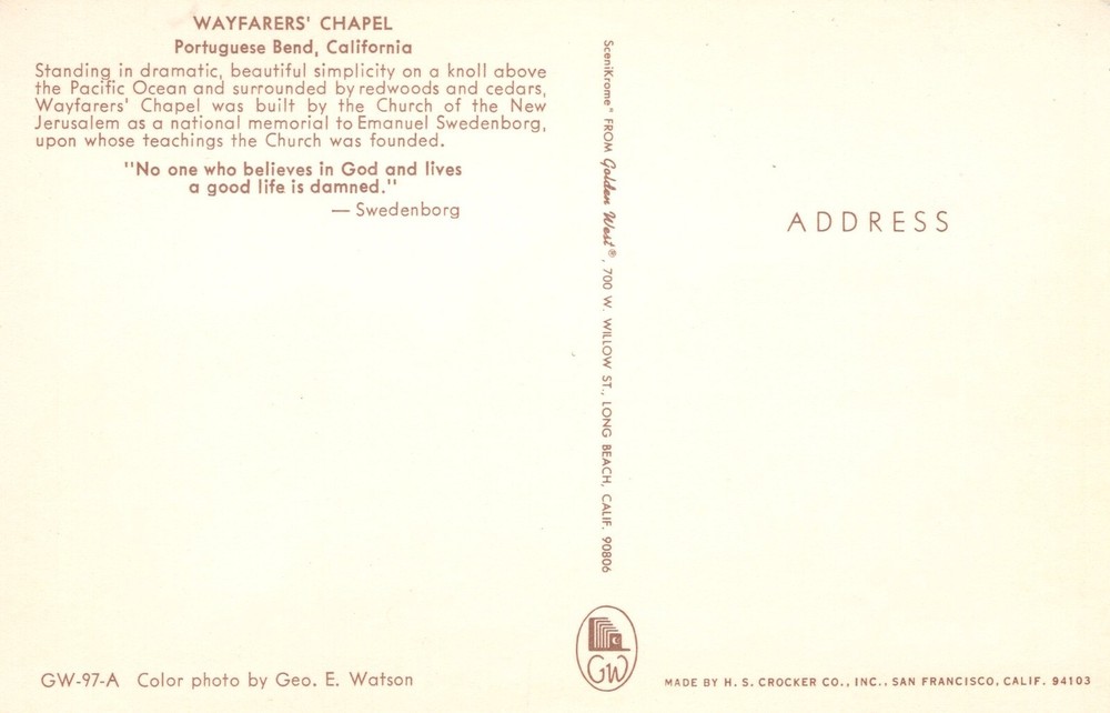 WAYFARERS' CHAPEL, PORTUGUESE BEND, CA - PC6920