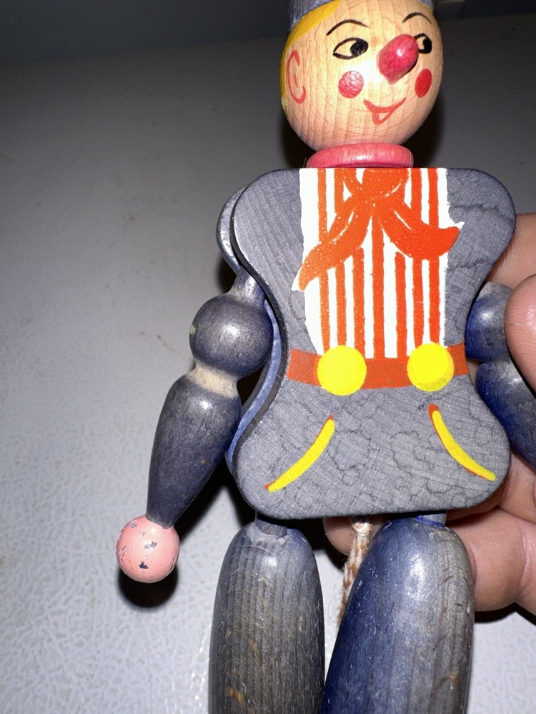 Vintage Austrian Wood Dancing Toy Pull String 8” Folk Art Ornament EUC