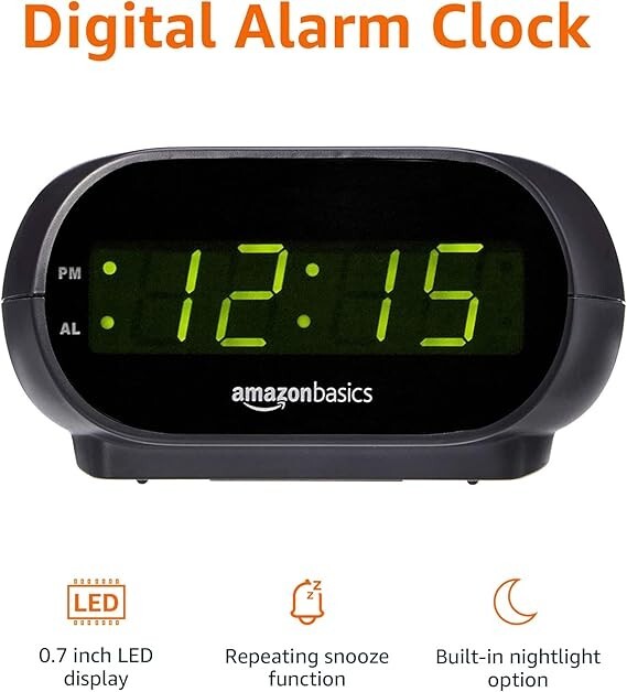 Digital Oval Alarm Clock with Battery Backup & LED Display, Black