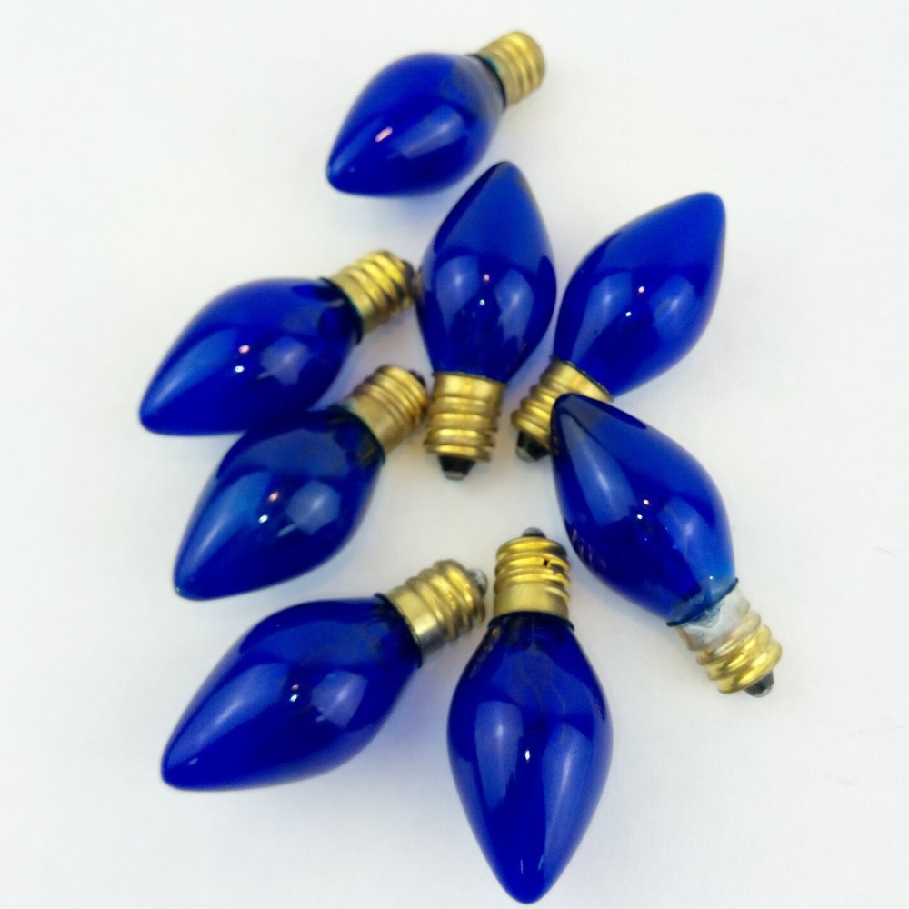 Vintage Christmas C7 Light Bulbs Lot 8 Blue Working Translucent