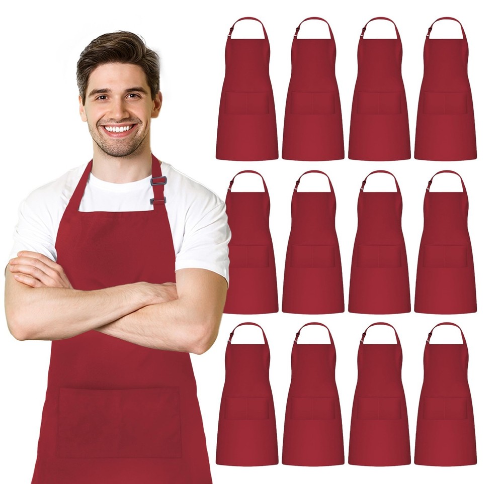Adjustable Bib Apron - 100% Polyester, Water-Resistant, Pockets & Long Ties