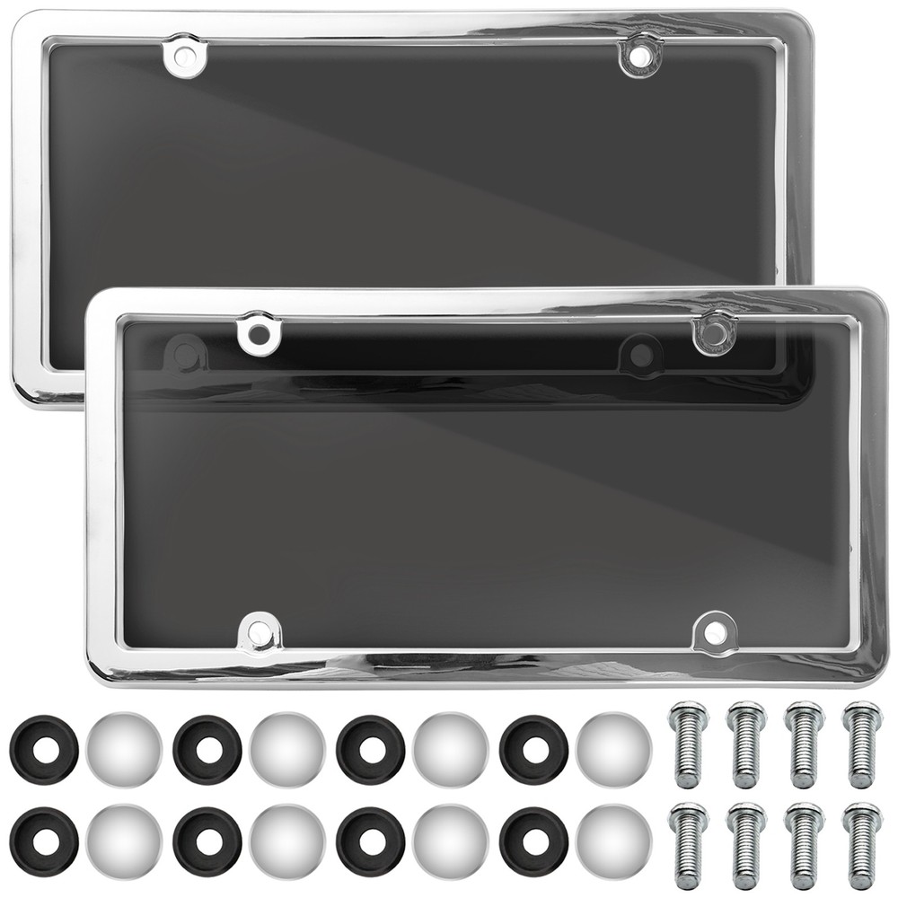 2 Unbreakable License Plate Covers+Frames Auto Tag Shield Protector Front Rear.