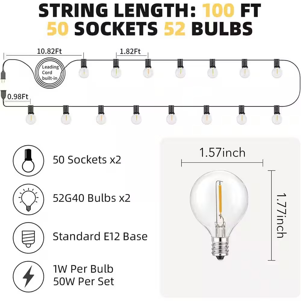 G40 104-Light 200 Ft. Indoor/Outdoor Plug-In LED Globe String-Light Shatterproof