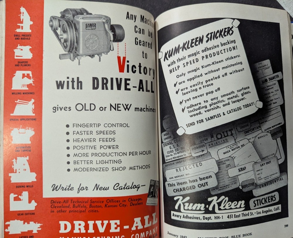 ***VINTAGE JANUARY 1943 MACHINE TOOL BLUE BOOK CATALOG***