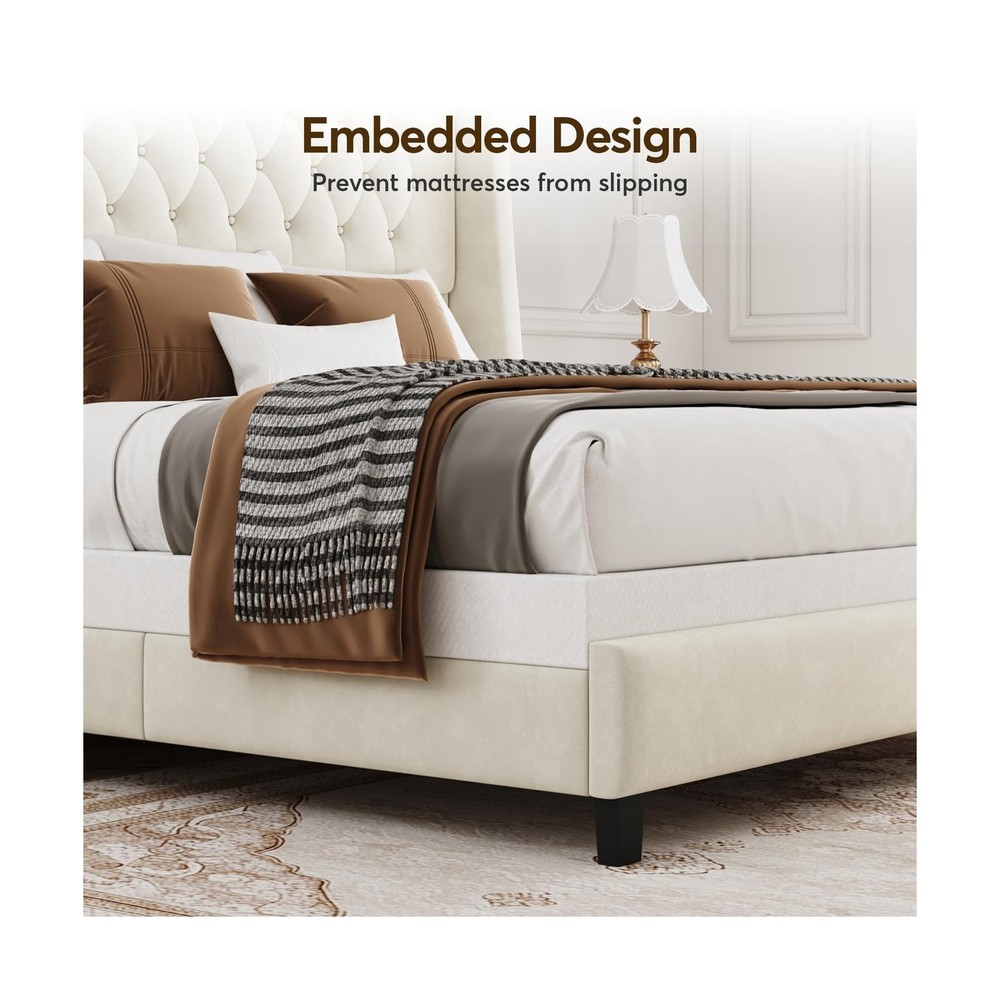 Queen Bed Frame with 55" Tall Headboard, Upholstered Bed Frames, Soft Fabric,...