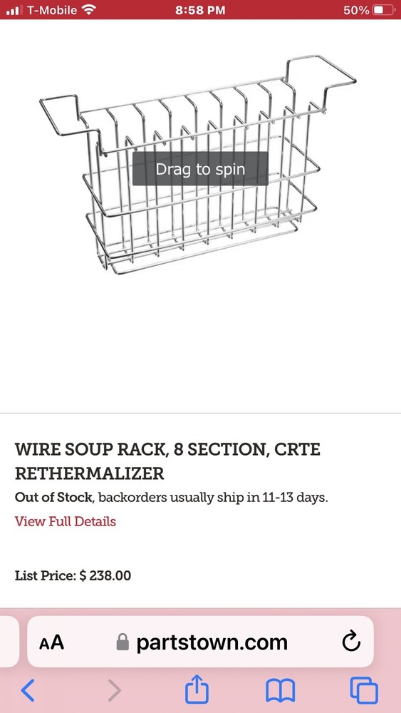 PITCO SOLTICE CRTE WIRE SOUP RACK, 8 SECTION, CRTE RETHERMALIZER