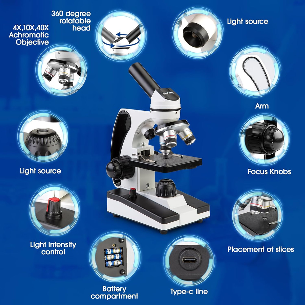Microscope for Adults Kids 40X-2000X Compound Monocular Microscope for Students