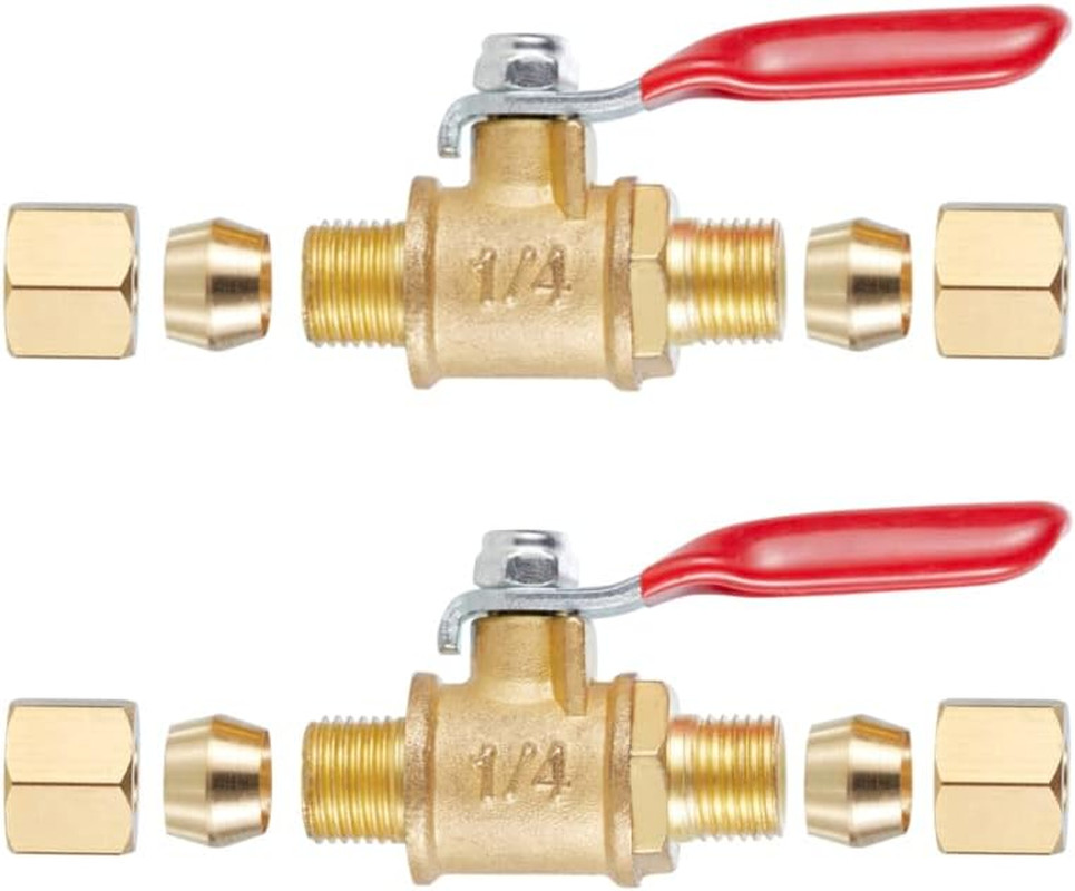 Brass Ball Valve Shut off Switch, Tubing Fitting Straight Coupling Adapter 2Pcs
