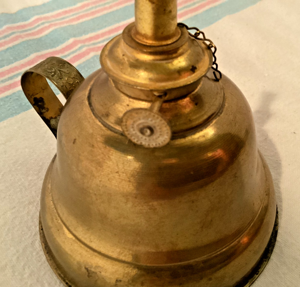 Antique Brass Miniature Lamp with Embossed Handle with string wick- i#5014
