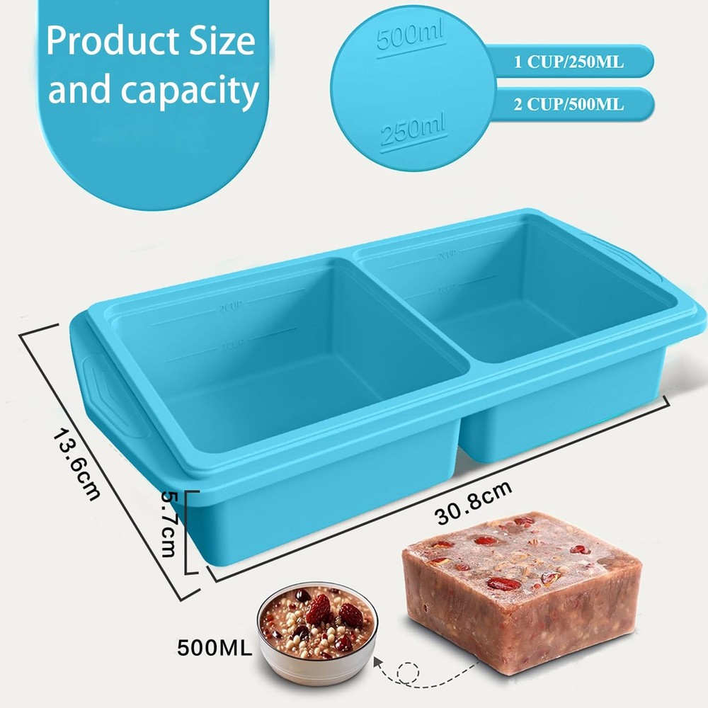 Tmeng 2 Pack Silicone Freezer Molds with 1 Cup& 2Cup(2Pack), blue