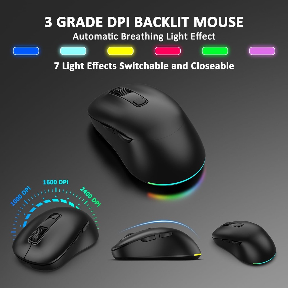 Wireless Keyboard and Mouse Combo, 9 Backlit Effects, 4000mAh Rechargeable Ba...