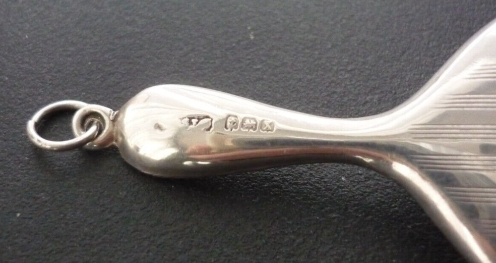 Art Deco Miniature 1922 Hallmarked Silver Engine Turned Hand Held Mirror