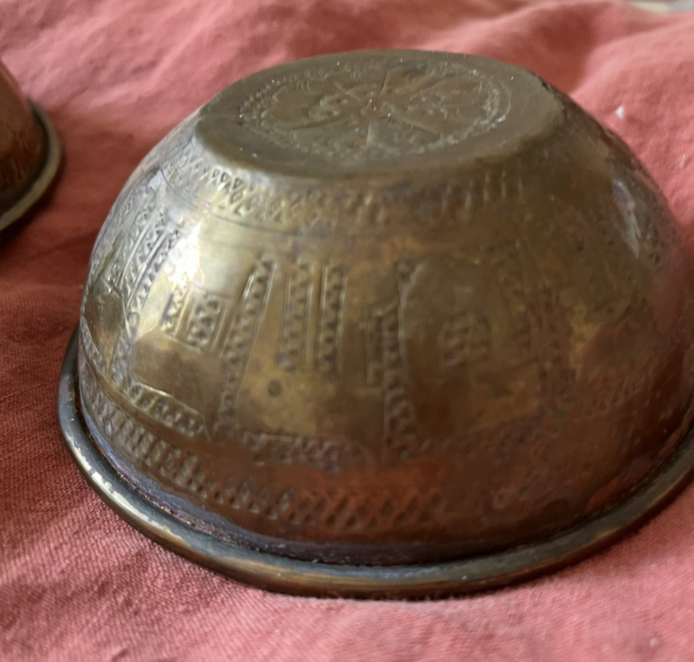 Vintage Middle Eastern Hammered Tin Bronze Bowls - pair