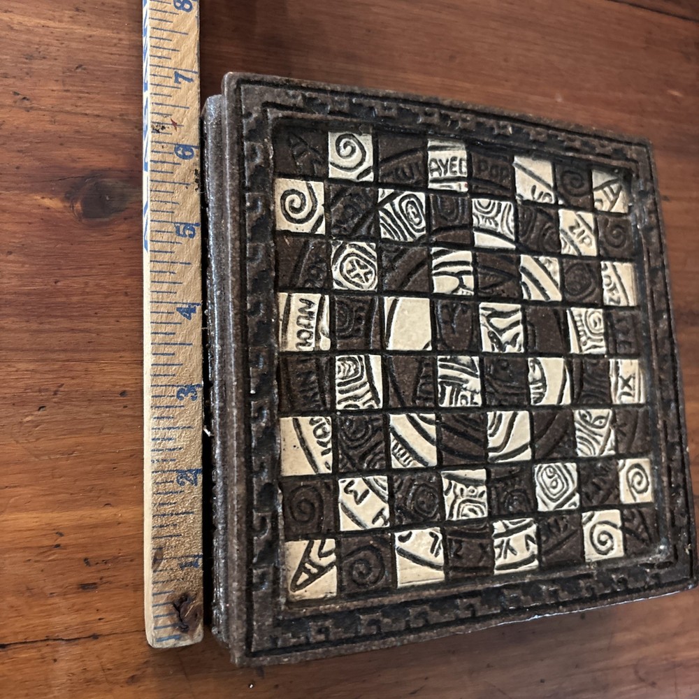 Vintage Mini Mayan Aztec Chess Set Complete Brown & Cream