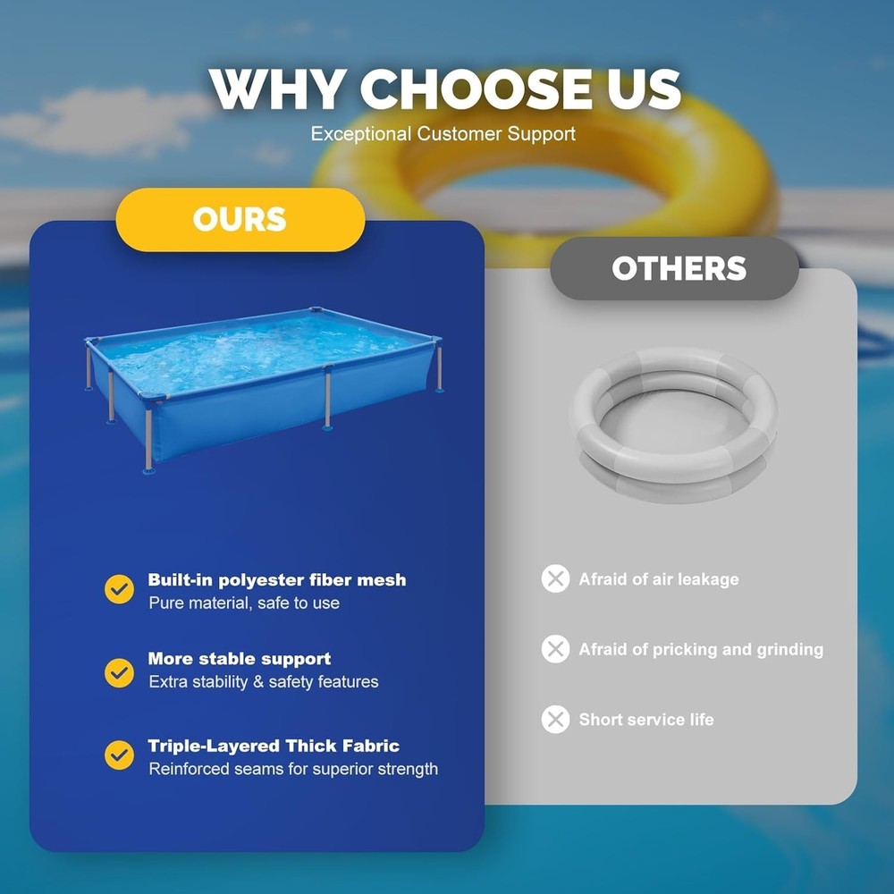 Quick-Install Above Ground Pool - Spacious 6.2ft x 4.2ft Rectangular Design