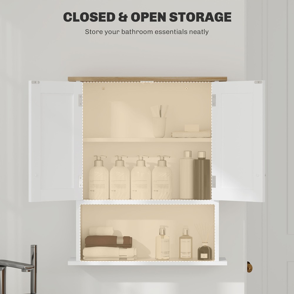 HOMCOM Modern Bathroom Wall Cabinet with 2 Doors, Adjustable Shelf, White