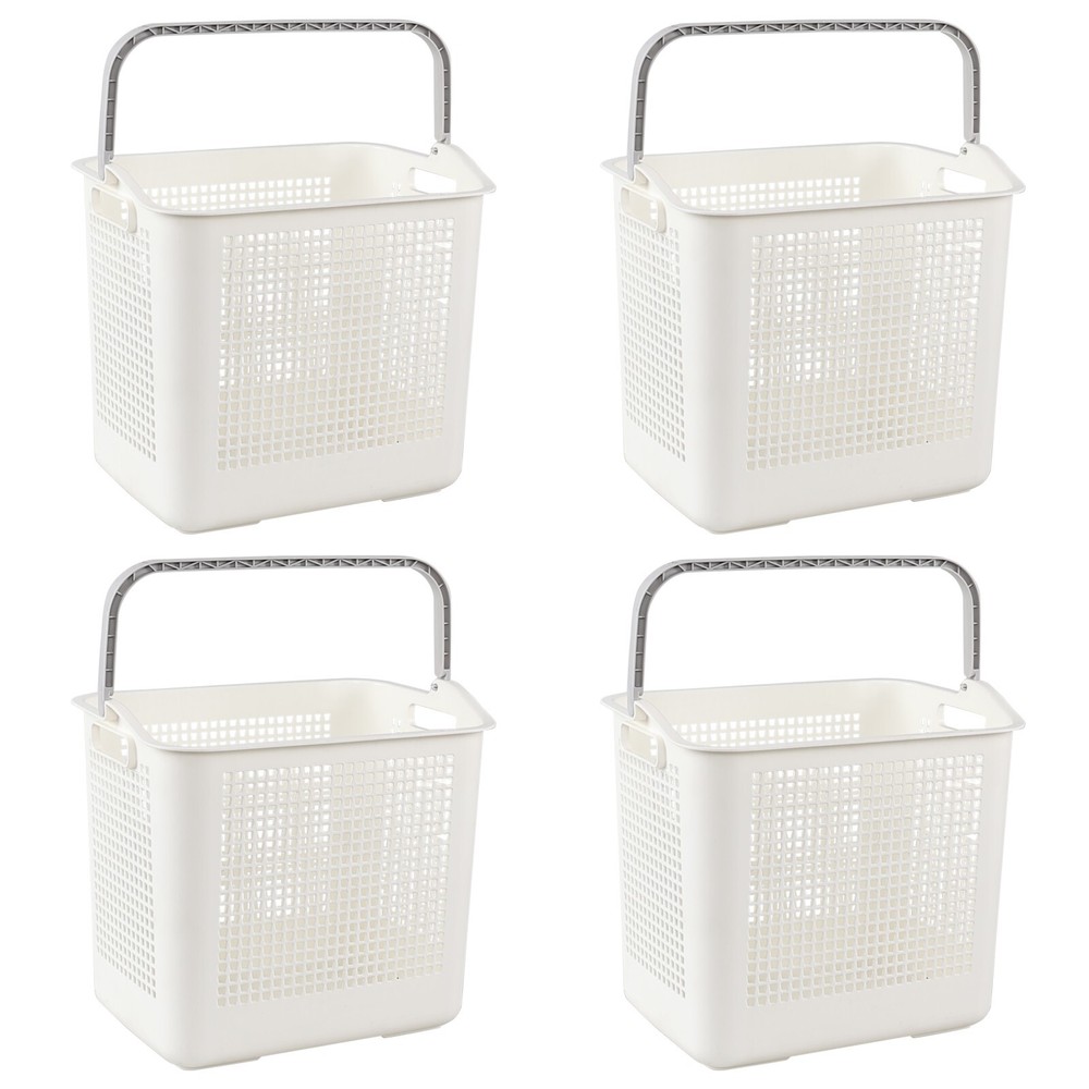 4-Pack Flexible Laundry Hamper Plastic Laundry Basket with Carry Handles White