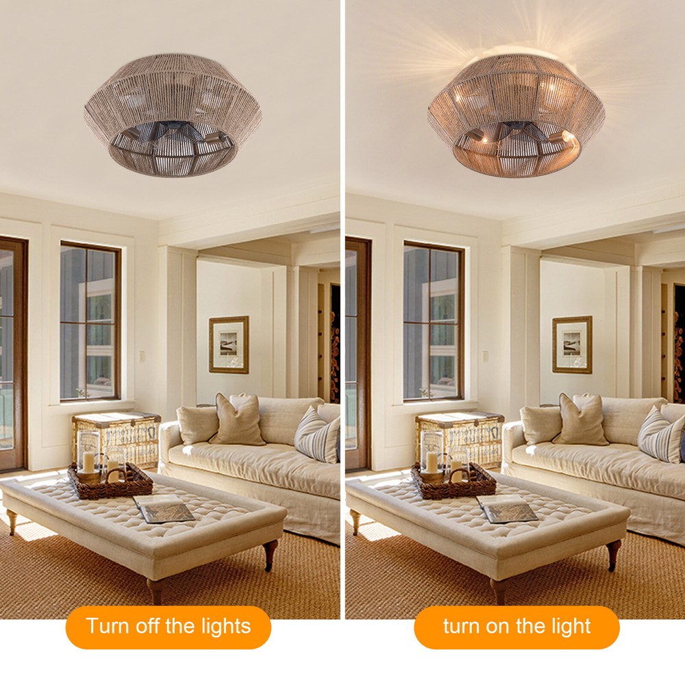 Low Profile Ceiling Fan Caged Flush Mount Ceiling Fan Light With Remote Control