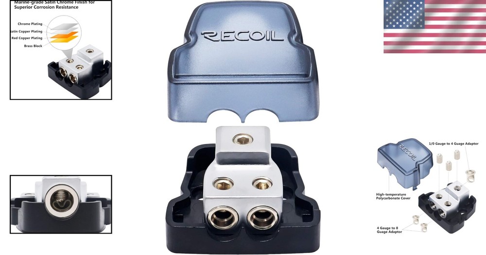 Marine-Grade Chrome 2 Way Power Distributor Block - Connects Multiple Amplifiers