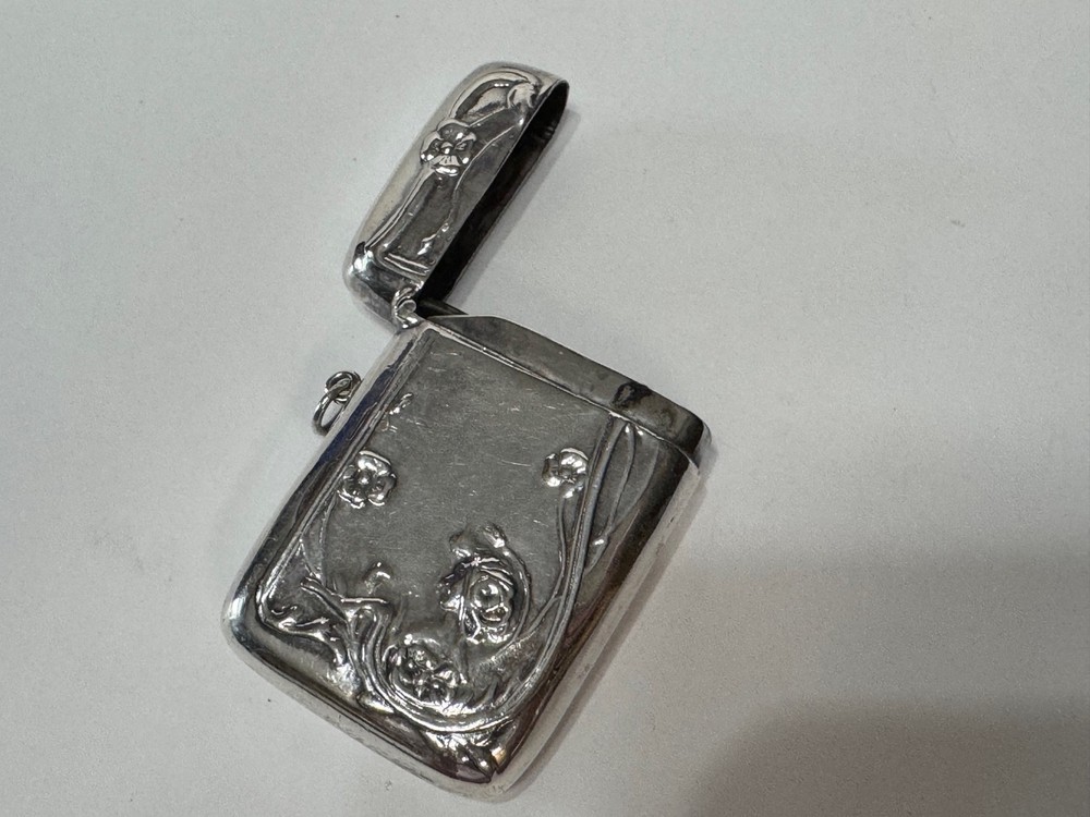 Antique Sterling Silver Repousse Rectangular Etui Art Nouveau for Chatelaine