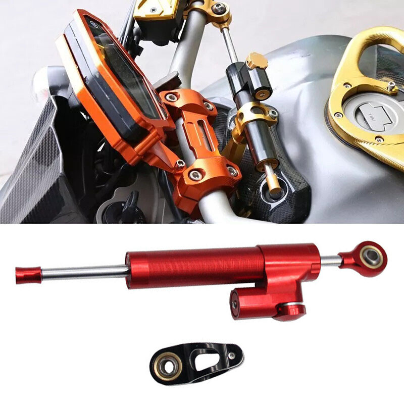 Universal Motorcycle Steering Damper Stabilizer Linear Reversed Safe Control Red