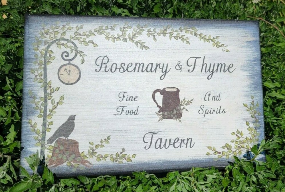 Rosemary and Thyme Tavern | Hand Painted Square Rustic Sign