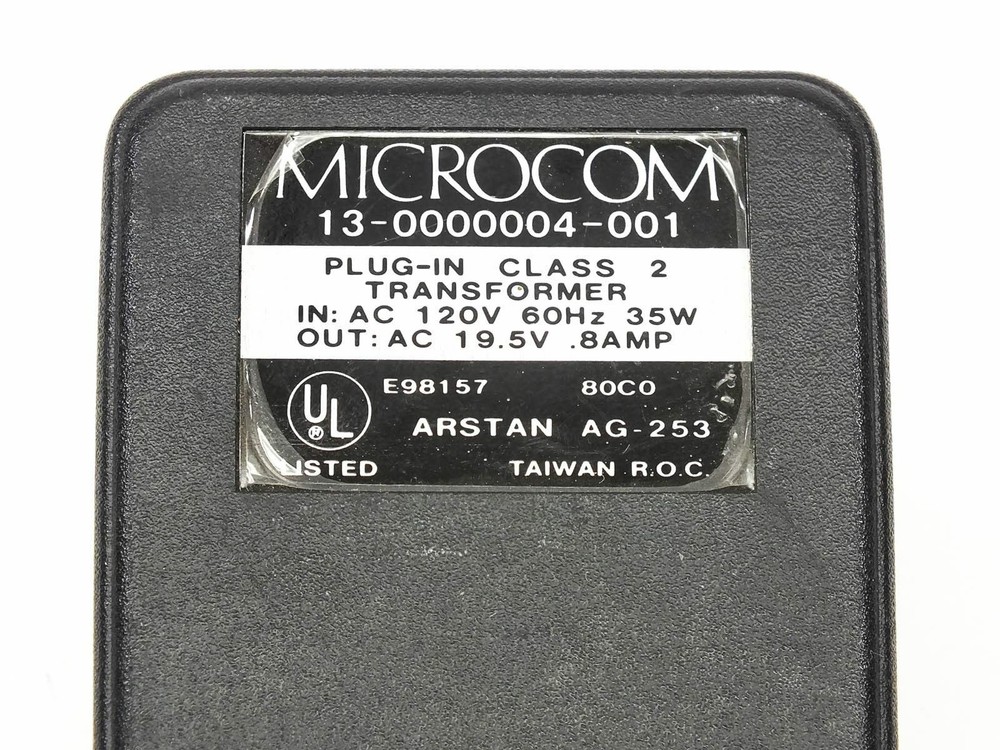 Microcom 13-0000004-001 19.5 or 20 VAC Modem Power Supply - 120 VAC Input