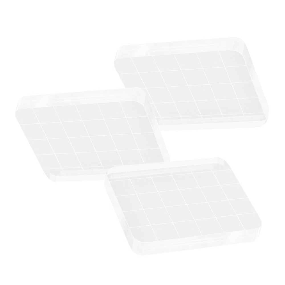 3pcs Acrylic Stamping Blocks Clear With Grid Lines For Scrapbooking