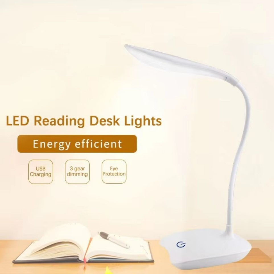 USB LED Desk Light Dimmable Bedside Reading Lamp Rechargeable Touch Control -&#