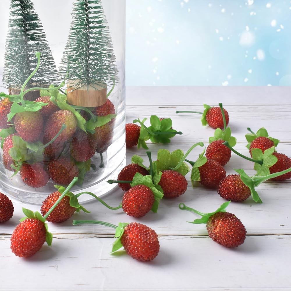 HUIANER Artificial Strawberries, 50PCS Raspberry Fake Fruit Red