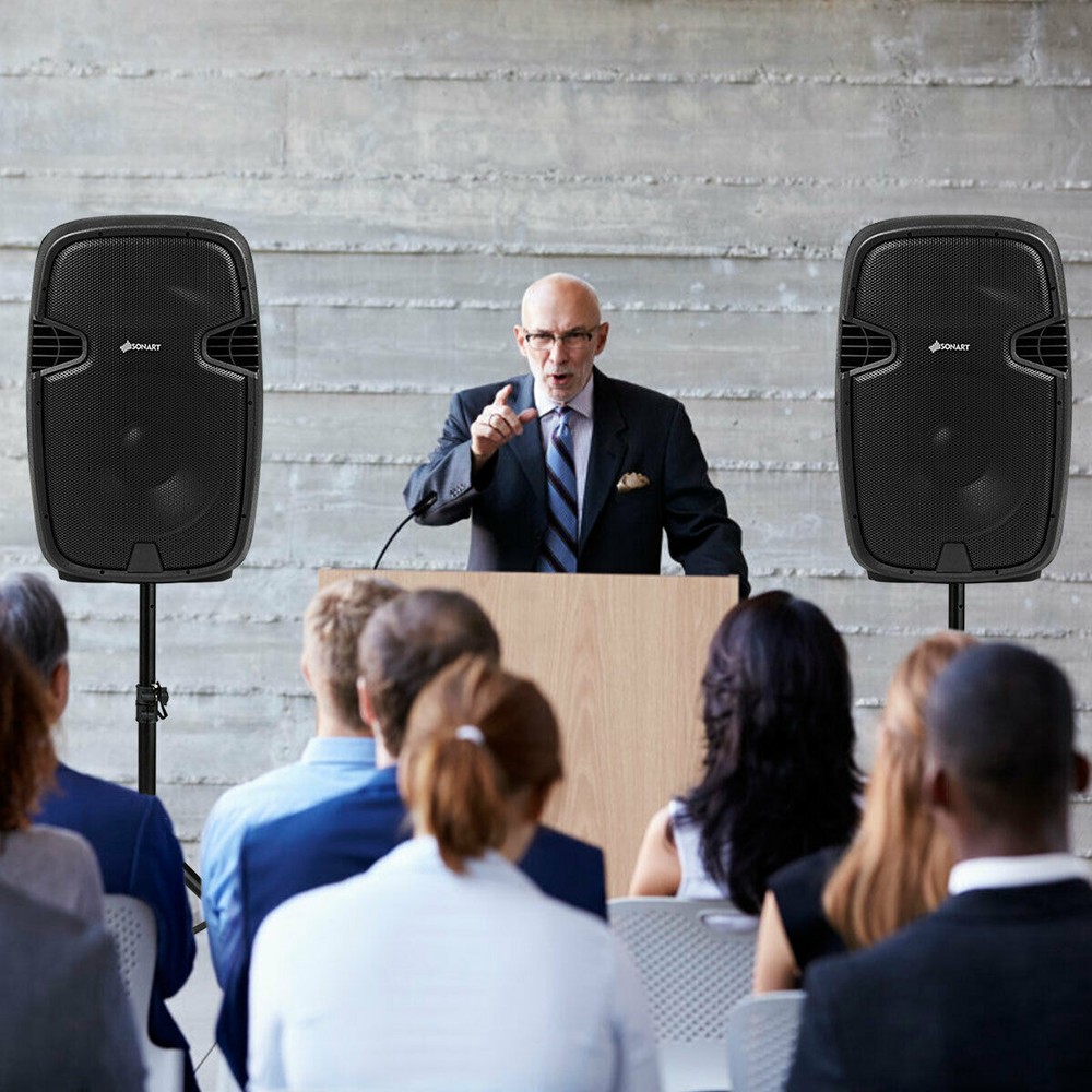 Portable Dual 15" 2-way 2000 W Powered Speakers w/ Controller