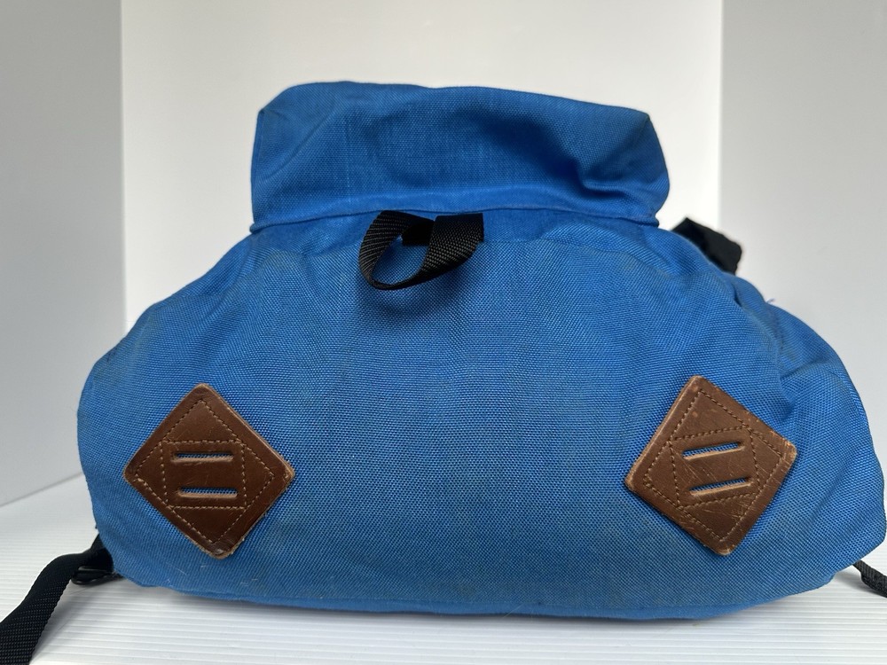 Vintage Wilderness Experience Hiking Backpack Blue Canvas Leather