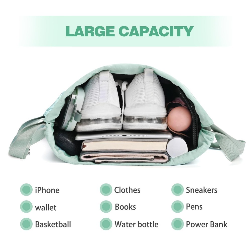 BAVELOE Drawstring Backpack with Wet Pocket Gym Medium, Mint Green